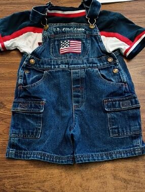 ❤️U.S. Polo Assn. Red, White & Blue Graphic Tee with Denim Overalls 2T